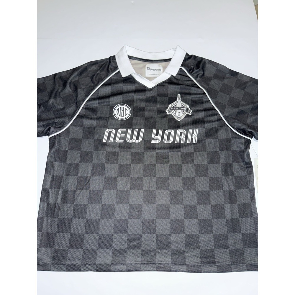 No Boundaries New York Soccer Jersey XL Black Checkered Mesh Collar USA NY NWT